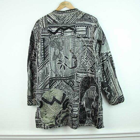 Chicos 3 L Silk FLAW Embroidered Fish Jacket Boho Artsy Embellished Maximalist - Picture 10 of 14